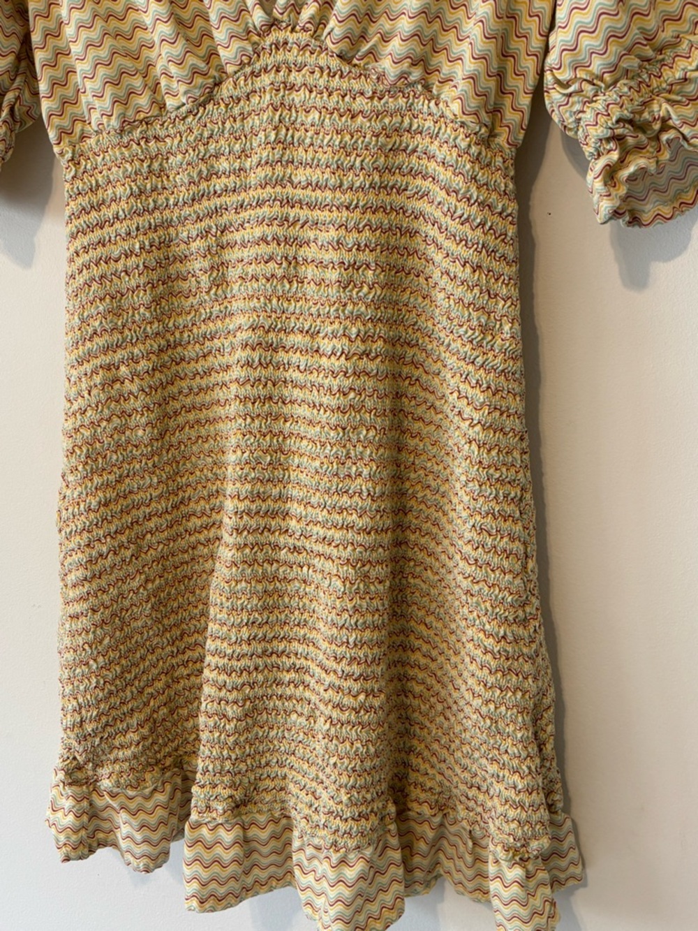 O'Neill Yellow Multi-Patterned V-Neck Smocked Mini Dress - Picture 4 of 10